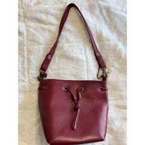Wanderers Travel Co Burgundy Leather Bucket Bag Drawstring Shoulder Bag Wine
